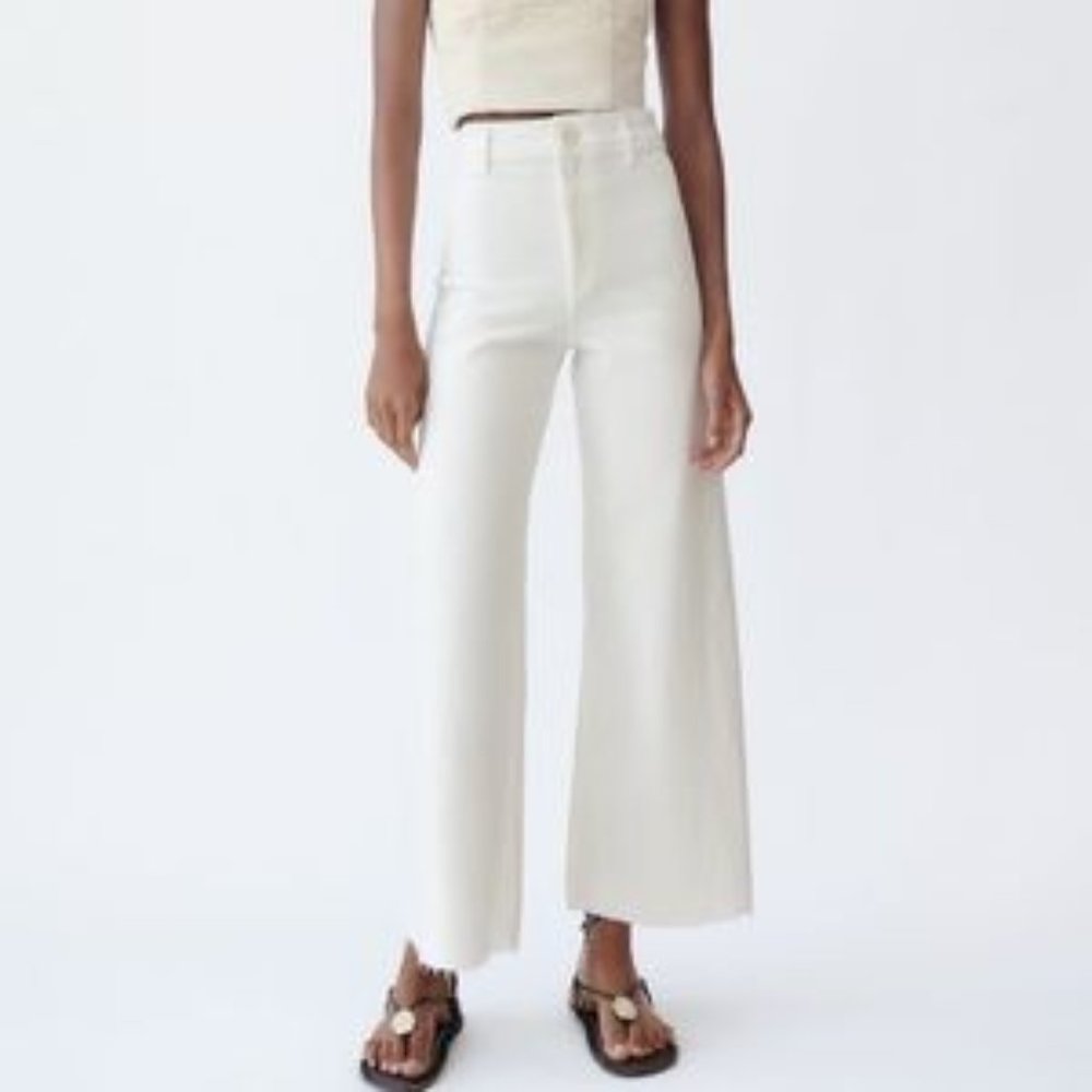 Zara White High Waisted Sailor Straight Jeans